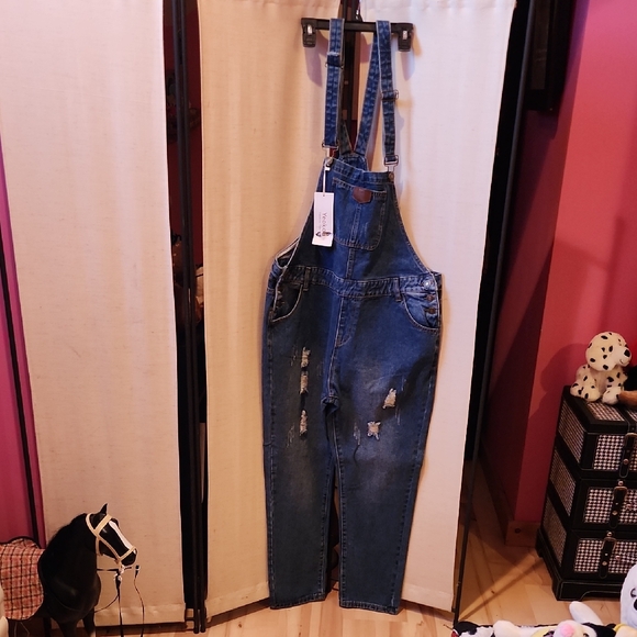 Yeokou Denim - Slim Distressed Denim Overalls in Blue